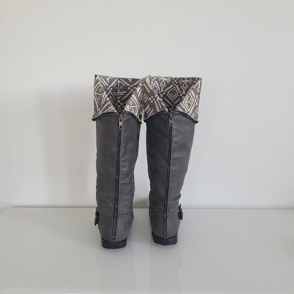 Gray Knee-High Boots Aztec Lining Double Zip Women’s 6.5 - Picture 2 of 16